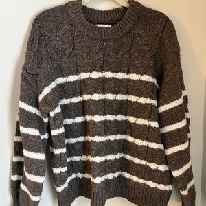LC Lauren Conrad Brown and White Striped Sweater
